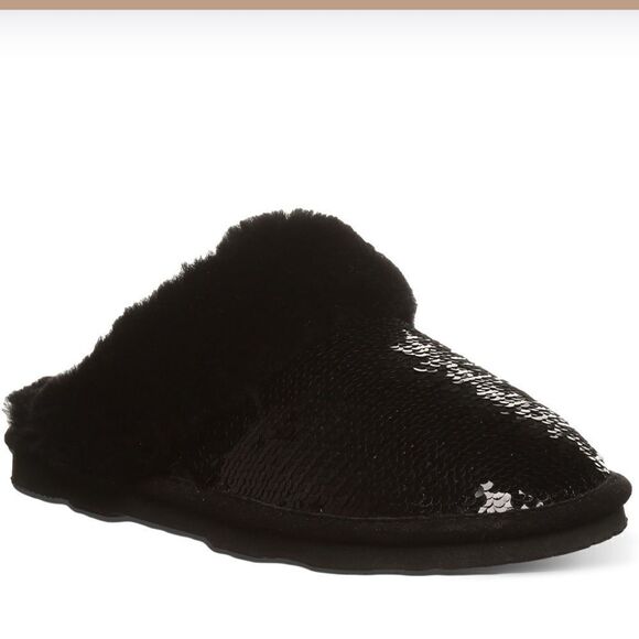 Bear paw Loki Exotic Black Sequin Slippers, Size 6, NWOT - Picture 1 of 12